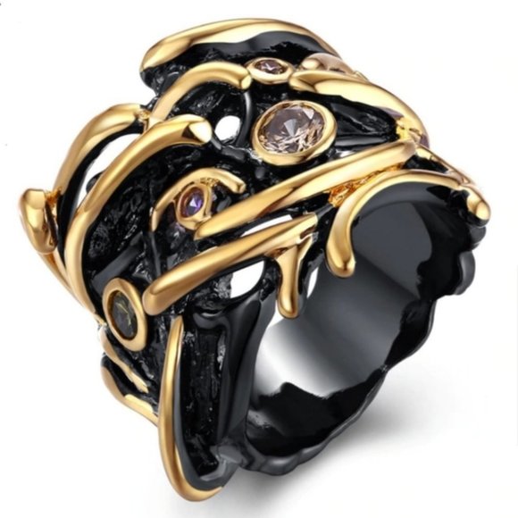 NEW Italian Jewelry Black Gold Ring - Picture 2 of 11